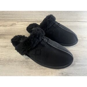 UGG Scuffette II Slipper Black‎ Suede Shearling Womans 11 Cozy Comfy Shoes